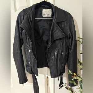 Zara Black Leather Biker Jacket XS